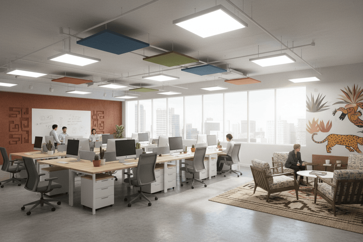 Oficina comercial moderna con paneles LED