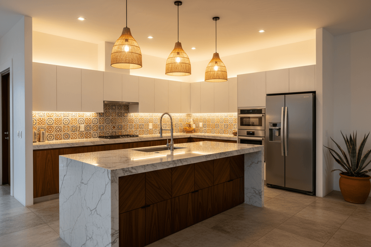 Cocina moderna con iluminación LED bajo gabinetes