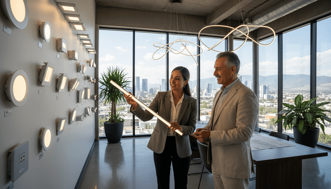Consultor de iluminación asesorando a cliente